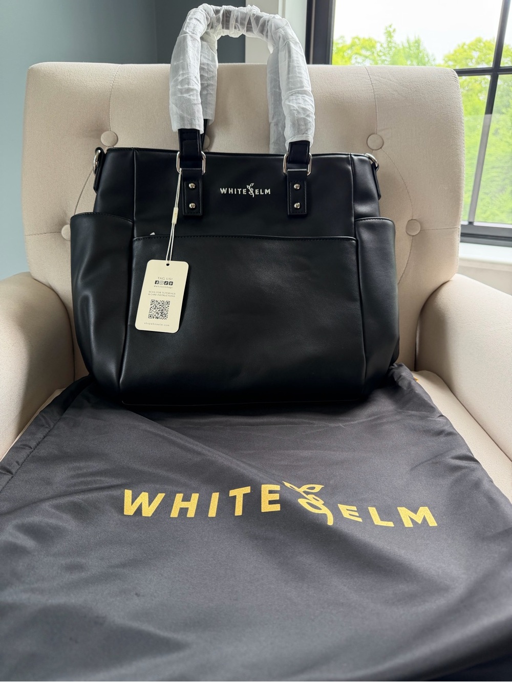 White Elm Black Vegan Leather  Tote Bag for Women